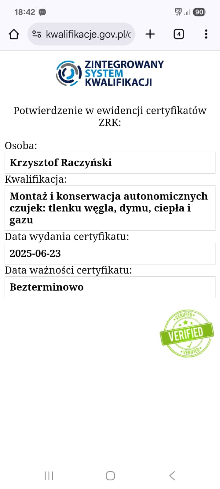Zaświadczenie CNBOP-PIB — strona 2